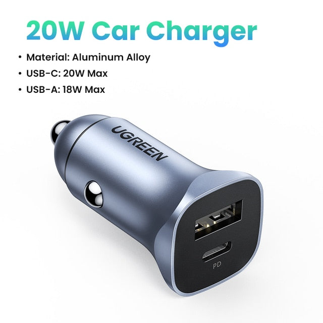 UGREEN Car Charger Type C Fast USB Charger for iPhone 13 12 Xiaomi Car Charging Quick 4.0 3.0 Charge Moible Phone PD Charger