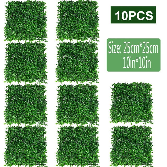 10/20pcs Artificial Plants Grass Wall Backdrop Flowers wedding Boxwood Hedge Panels for Indoor/Outdoor Garden Wall Decor 25x25cm