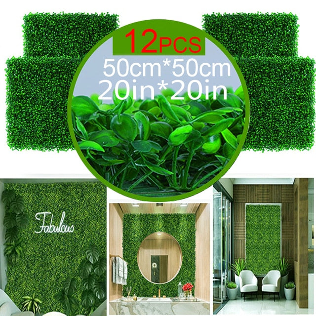 10/20pcs Artificial Plants Grass Wall Backdrop Flowers wedding Boxwood Hedge Panels for Indoor/Outdoor Garden Wall Decor 25x25cm