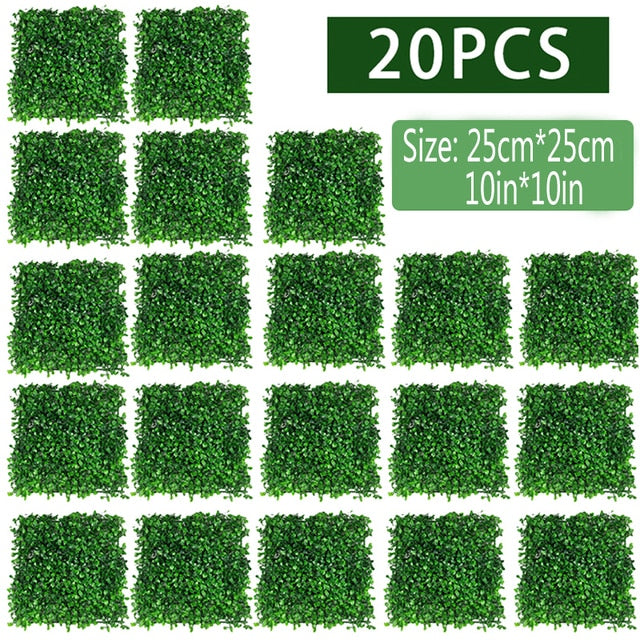 10/20pcs Artificial Plants Grass Wall Backdrop Flowers wedding Boxwood Hedge Panels for Indoor/Outdoor Garden Wall Decor 25x25cm