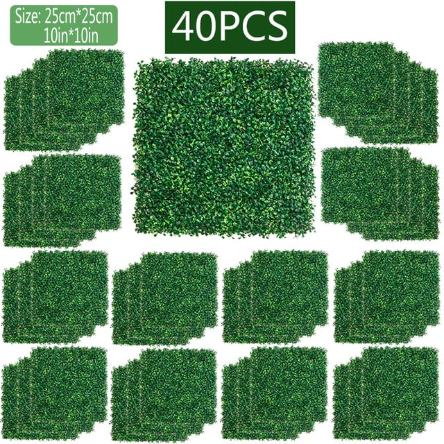 10/20pcs Artificial Plants Grass Wall Backdrop Flowers wedding Boxwood Hedge Panels for Indoor/Outdoor Garden Wall Decor 25x25cm