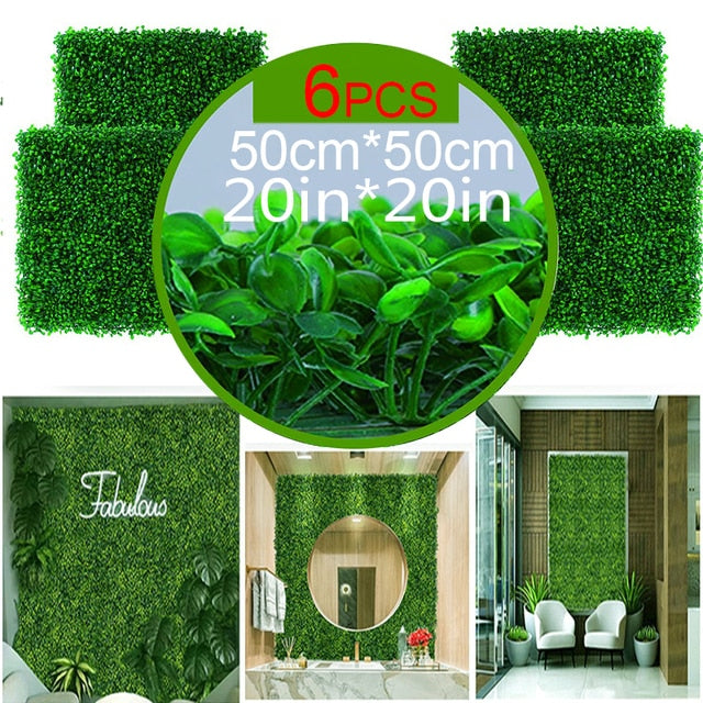 10/20pcs Artificial Plants Grass Wall Backdrop Flowers wedding Boxwood Hedge Panels for Indoor/Outdoor Garden Wall Decor 25x25cm