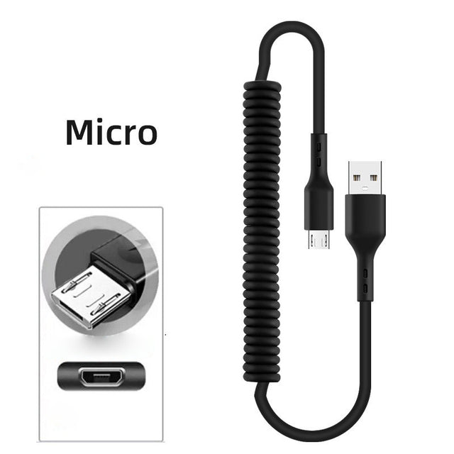 40W 5A USB Type C Data Cable Micro USB Spring Pull Telescopic Fast Charging Cable for Android Phone Accessories Car USB Cable