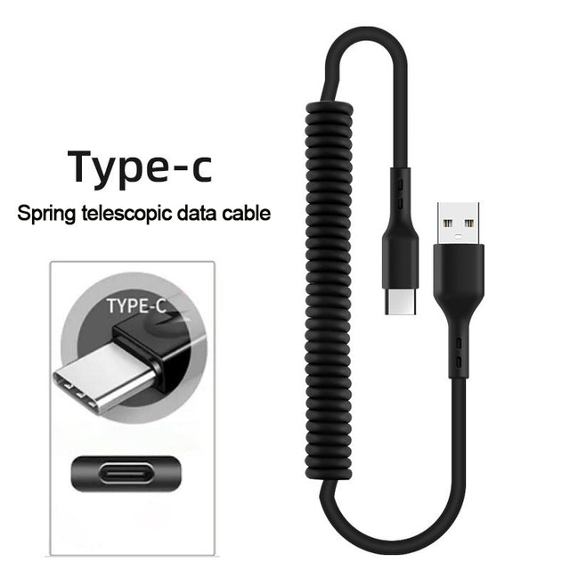 40W 5A USB Type C Data Cable Micro USB Spring Pull Telescopic Fast Charging Cable for Android Phone Accessories Car USB Cable