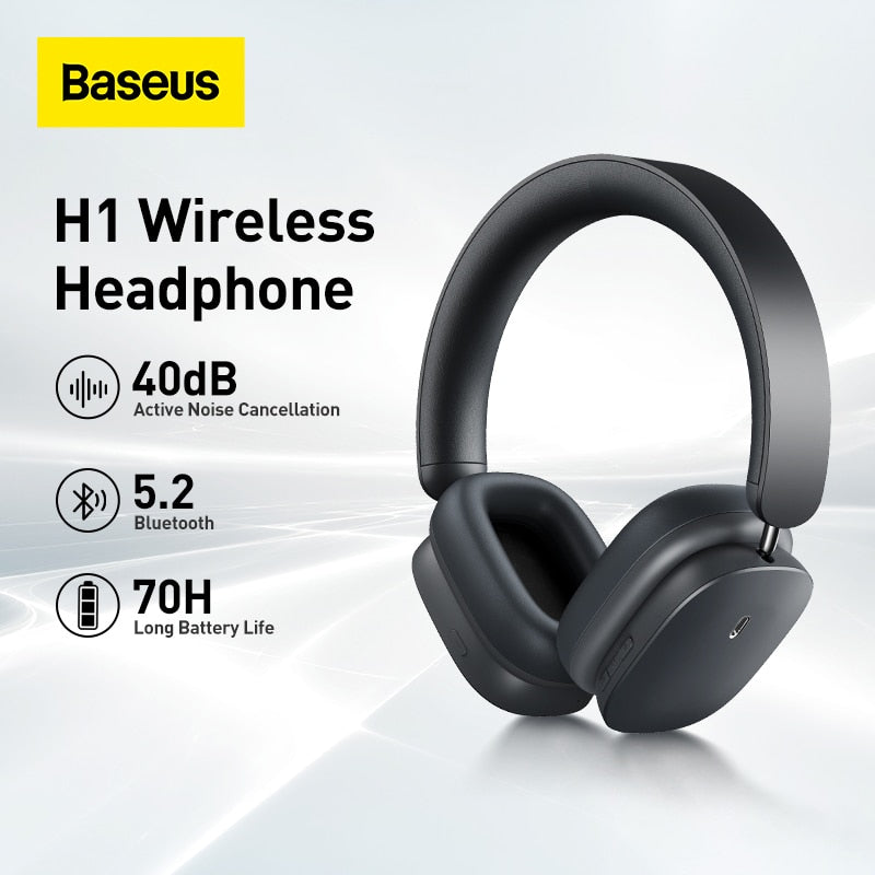 Baseus H1 Hybrid 40dB ANC Wireless Headphones 4-mics ENC Earphone Bluetooth 5.2 40mm Driver HiFi Over the Ear Headsets 70H Time