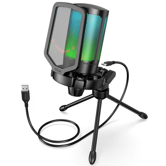 FIFINE Ampligame USB Microphone for Gaming Streaming with Pop Filter Shock Mount&amp;Gain Control,Condenser Mic for Laptop/Computer