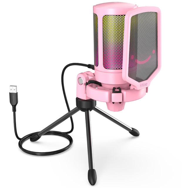 FIFINE Ampligame USB Microphone for Gaming Streaming with Pop Filter Shock Mount&amp;Gain Control,Condenser Mic for Laptop/Computer