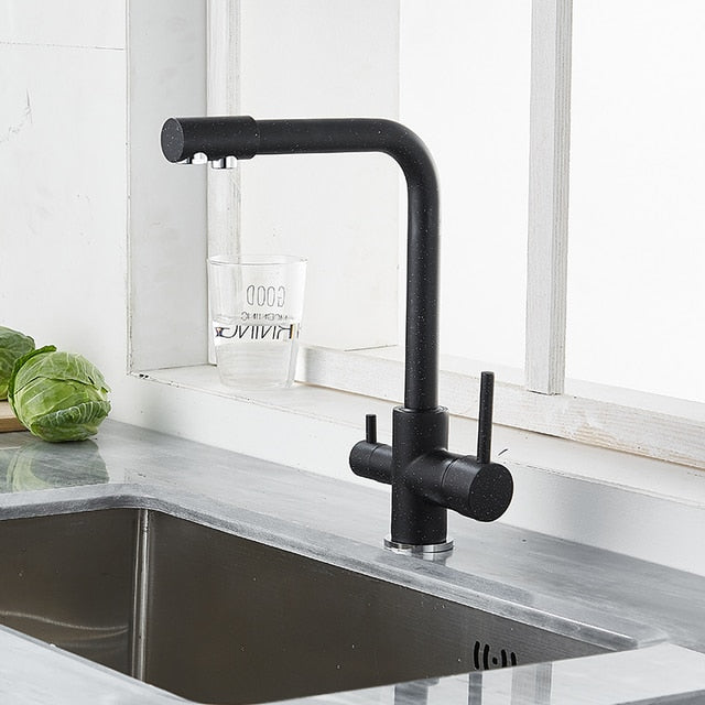 Kitchen Filtered Faucet Balck with Dot Brass Purifier Faucet Dual Sprayer Drinking Water Tap Vessel Sink Mixer Tap Torneira