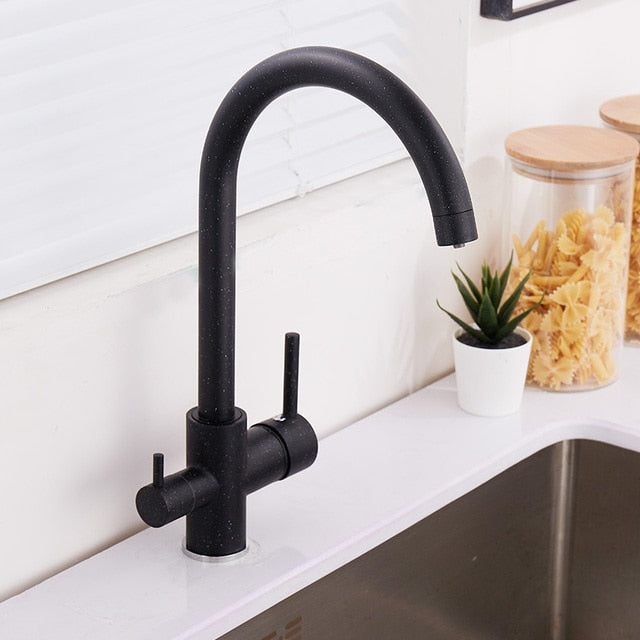Kitchen Filtered Faucet Balck with Dot Brass Purifier Faucet Dual Sprayer Drinking Water Tap Vessel Sink Mixer Tap Torneira