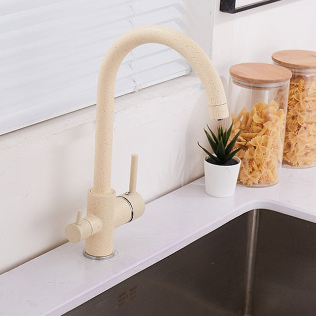 Kitchen Filtered Faucet Balck with Dot Brass Purifier Faucet Dual Sprayer Drinking Water Tap Vessel Sink Mixer Tap Torneira