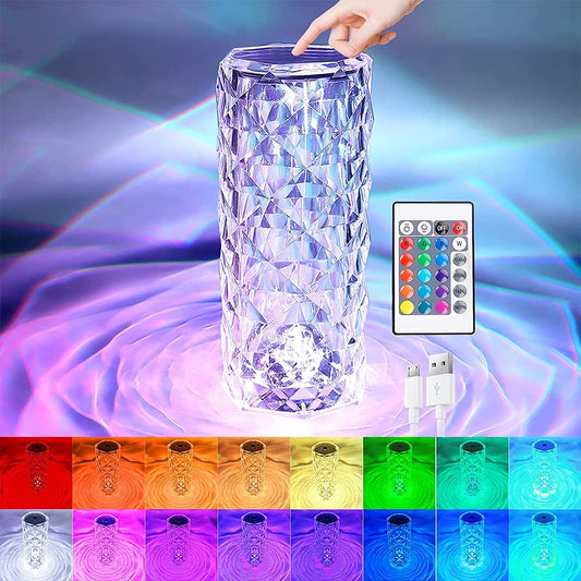 LED Crystal Table Lamp Rose Light Projector 3/16 Colors Touch Adjustable Romantic Diamond Atmosphere Light USB Touch Night Light
