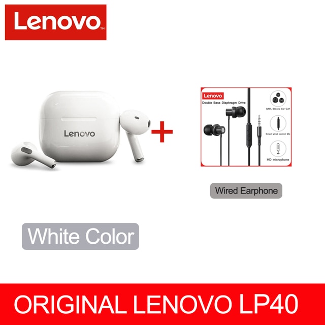 NEW Original Lenovo LP40 TWS Wireless Earphone Bluetooth 5.0 Dual Stereo Noise Reduction Bass Touch Control Long Standby 230mAH