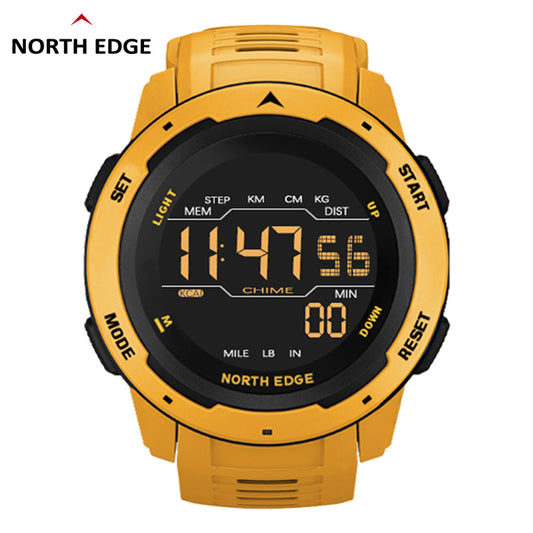 NORTH EDGE Men Digital Watch Men&#39;s Sports Watches Dual Time Pedometer Alarm Clock Waterproof 50M Digital Watch Military Clock