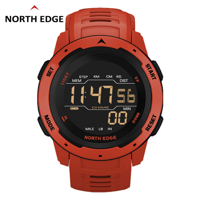 NORTH EDGE Men Digital Watch Men&#39;s Sports Watches Dual Time Pedometer Alarm Clock Waterproof 50M Digital Watch Military Clock