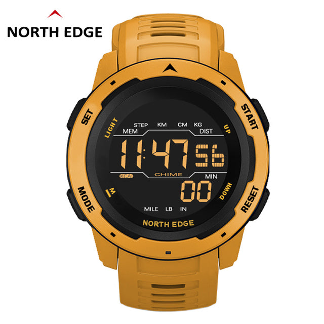 NORTH EDGE Men Digital Watch Men&#39;s Sports Watches Dual Time Pedometer Alarm Clock Waterproof 50M Digital Watch Military Clock