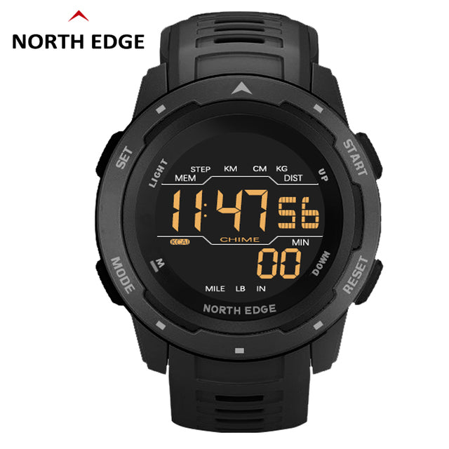 NORTH EDGE Men Digital Watch Men&#39;s Sports Watches Dual Time Pedometer Alarm Clock Waterproof 50M Digital Watch Military Clock