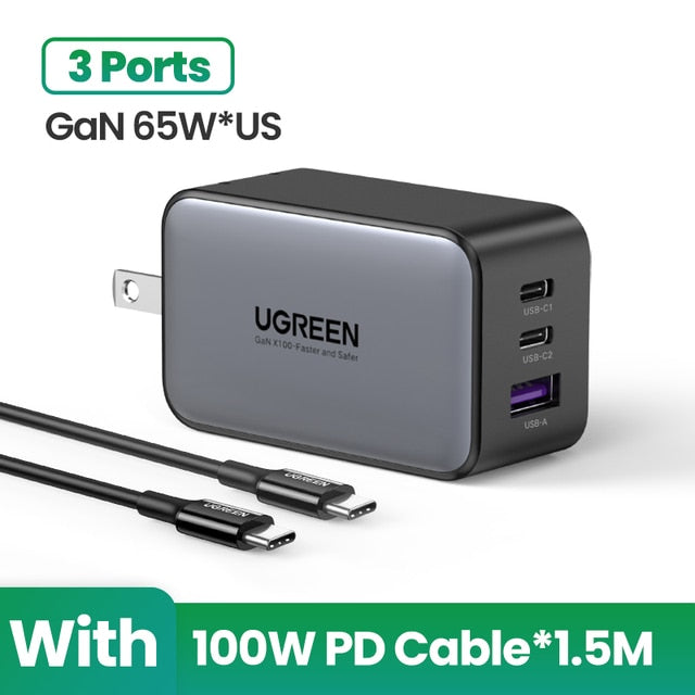 UGREEN 65W GaN Charger Quick Charge 4.0 3.0 Type C PD USB Charger for iPhone 14 13 12 Pro Max Fast Charger For Laptop PD Charger