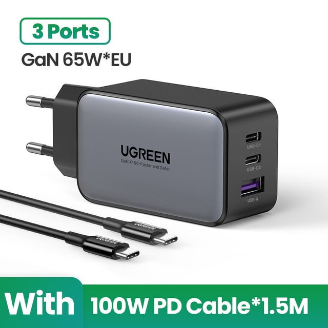 UGREEN 65W GaN Charger Quick Charge 4.0 3.0 Type C PD USB Charger for iPhone 14 13 12 Pro Max Fast Charger For Laptop PD Charger