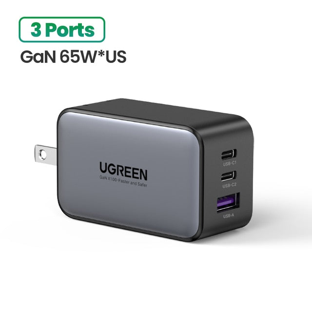 UGREEN 65W GaN Charger Quick Charge 4.0 3.0 Type C PD USB Charger for iPhone 14 13 12 Pro Max Fast Charger For Laptop PD Charger