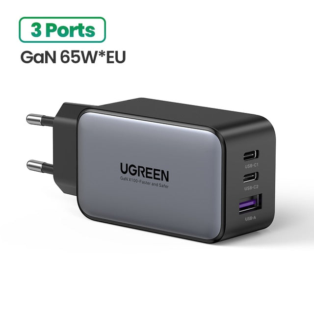 UGREEN 65W GaN Charger Quick Charge 4.0 3.0 Type C PD USB Charger for iPhone 14 13 12 Pro Max Fast Charger For Laptop PD Charger