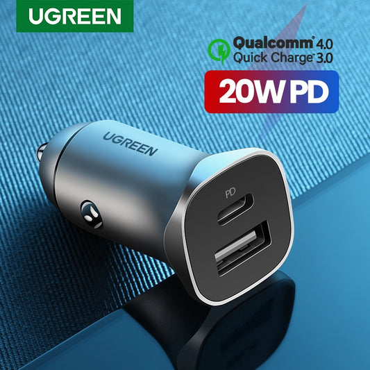 UGREEN Car Charger Type C Fast USB Charger for iPhone 13 12 Xiaomi Car Charging Quick 4.0 3.0 Charge Moible Phone PD Charger