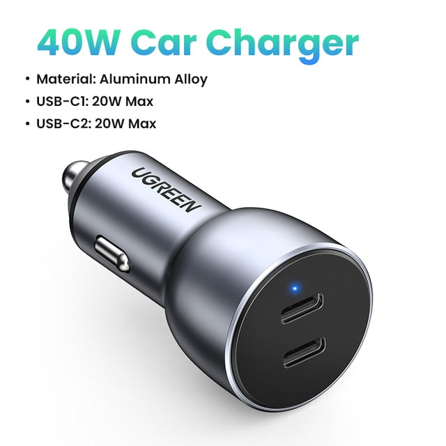 UGREEN Car Charger Type C Fast USB Charger for iPhone 13 12 Xiaomi Car Charging Quick 4.0 3.0 Charge Moible Phone PD Charger