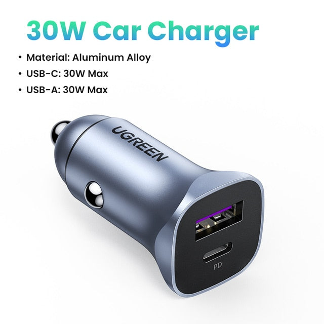 UGREEN Car Charger Type C Fast USB Charger for iPhone 13 12 Xiaomi Car Charging Quick 4.0 3.0 Charge Moible Phone PD Charger